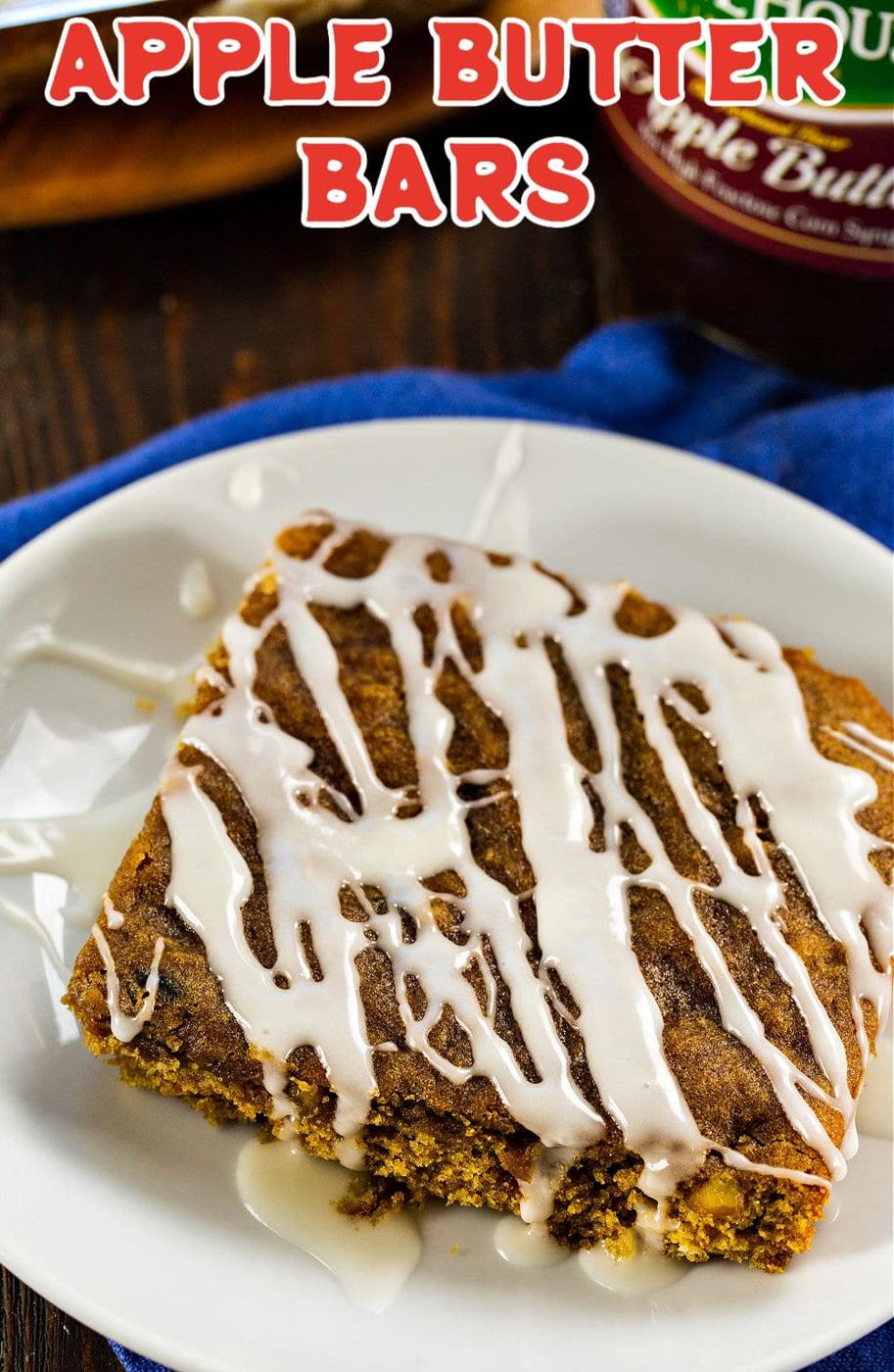Apple Butter Bar topped with glaze on a plate.