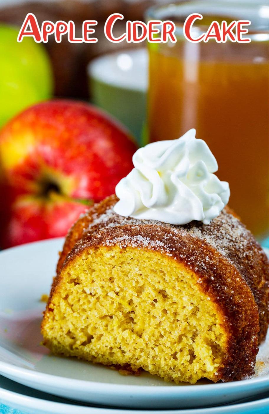 Slice of Apple Cider Cake on a plate.