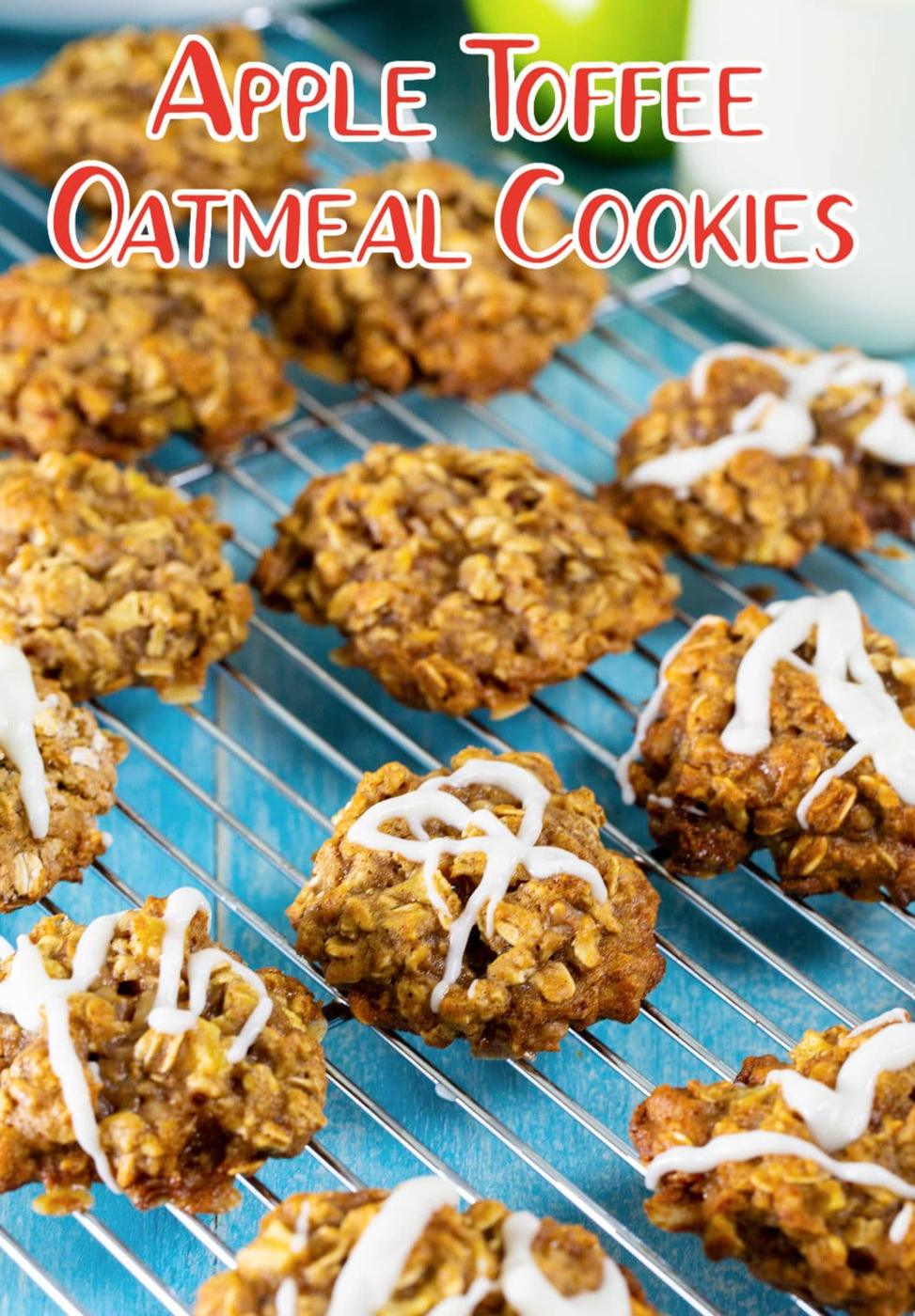 Apple Toffee Oatmeal Cookies on cooling rack.