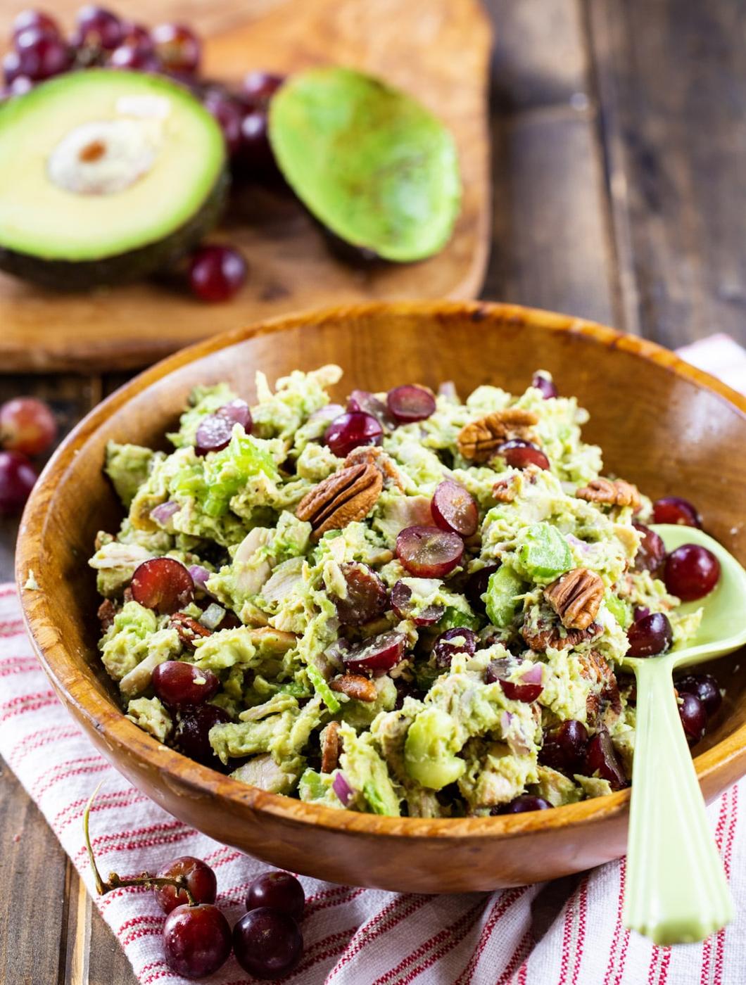Chicken Salad in wooden salad bowl.