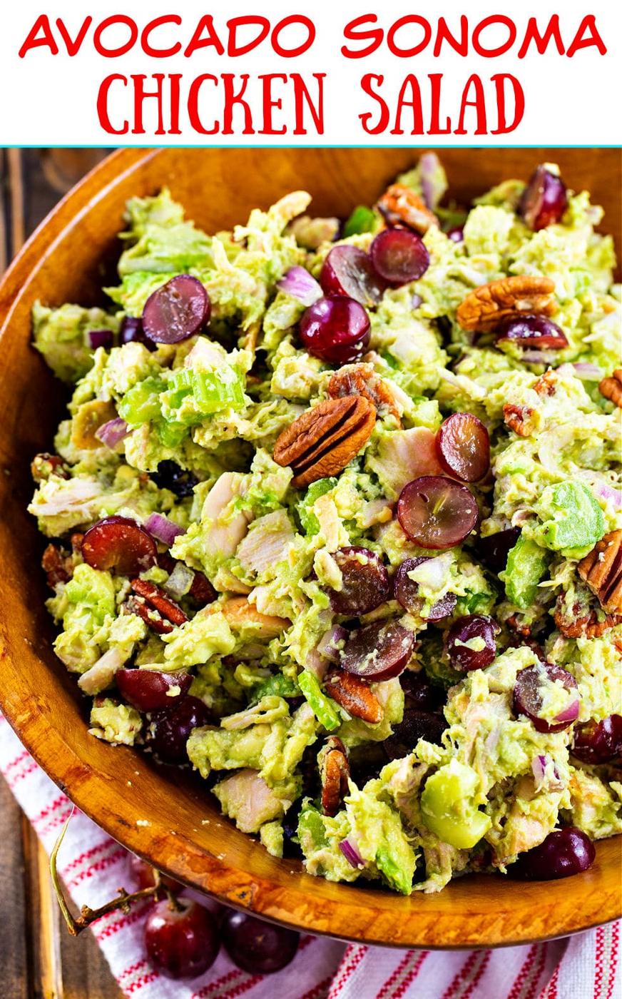 Avocado Somoma Chicken Salad in wooden bowl.