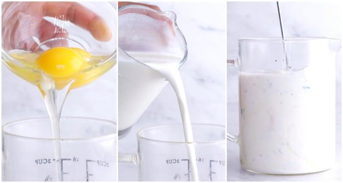 Mixing the egg mixture.