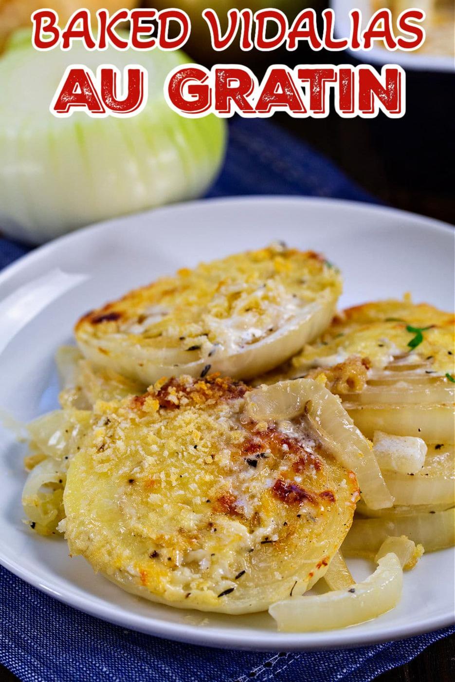 Baked Vidalias Au Gratin on plate.