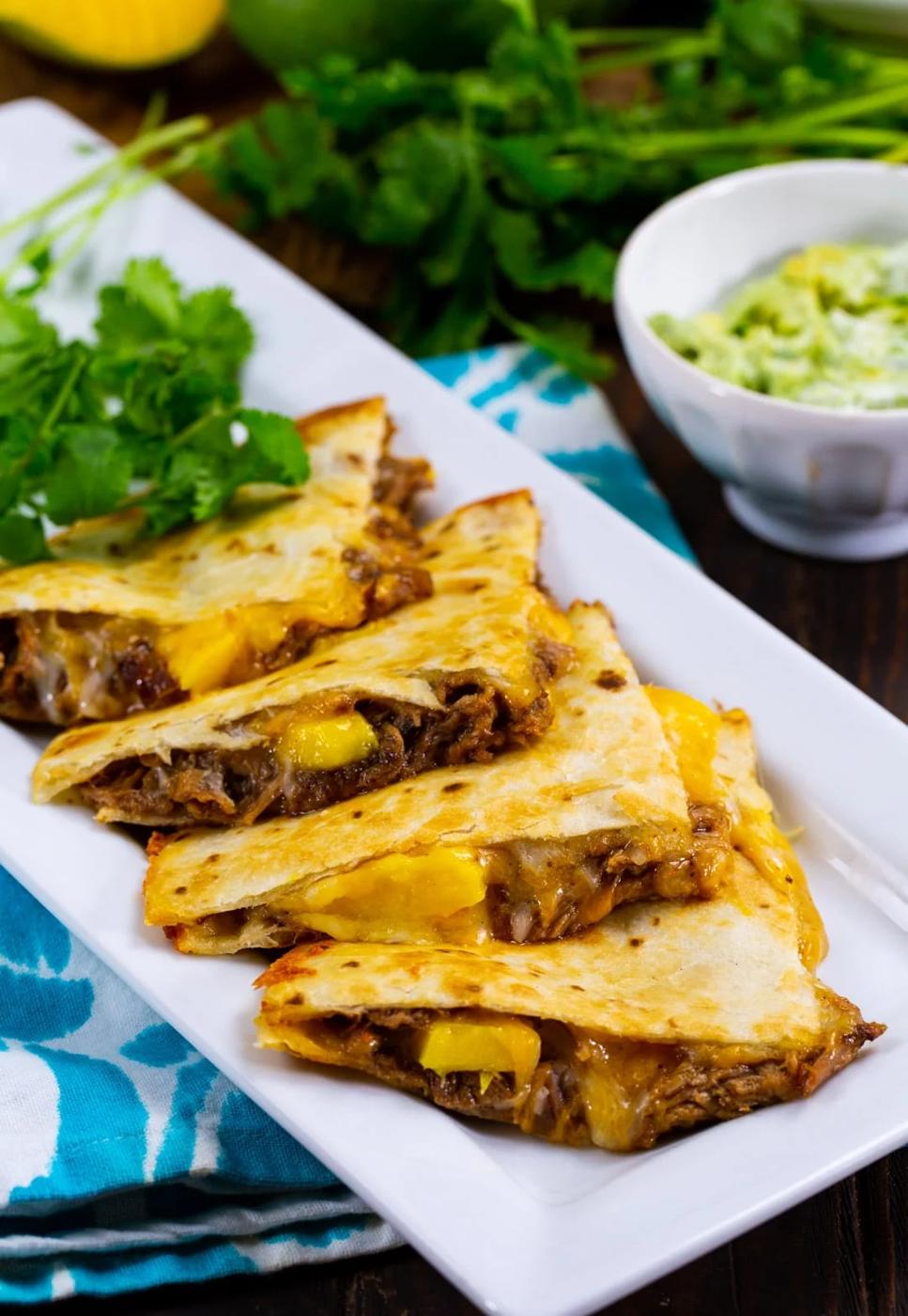 BBQ Pork and Mango Quesadillas on a serving platter.
