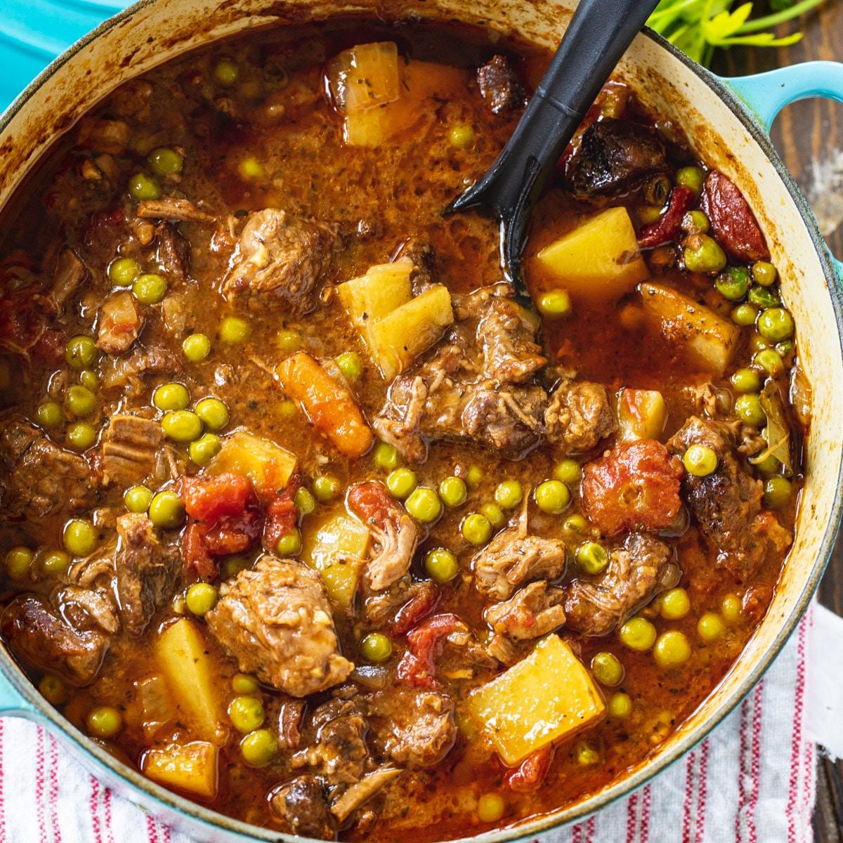 Beef Stew in a Dutch oven.