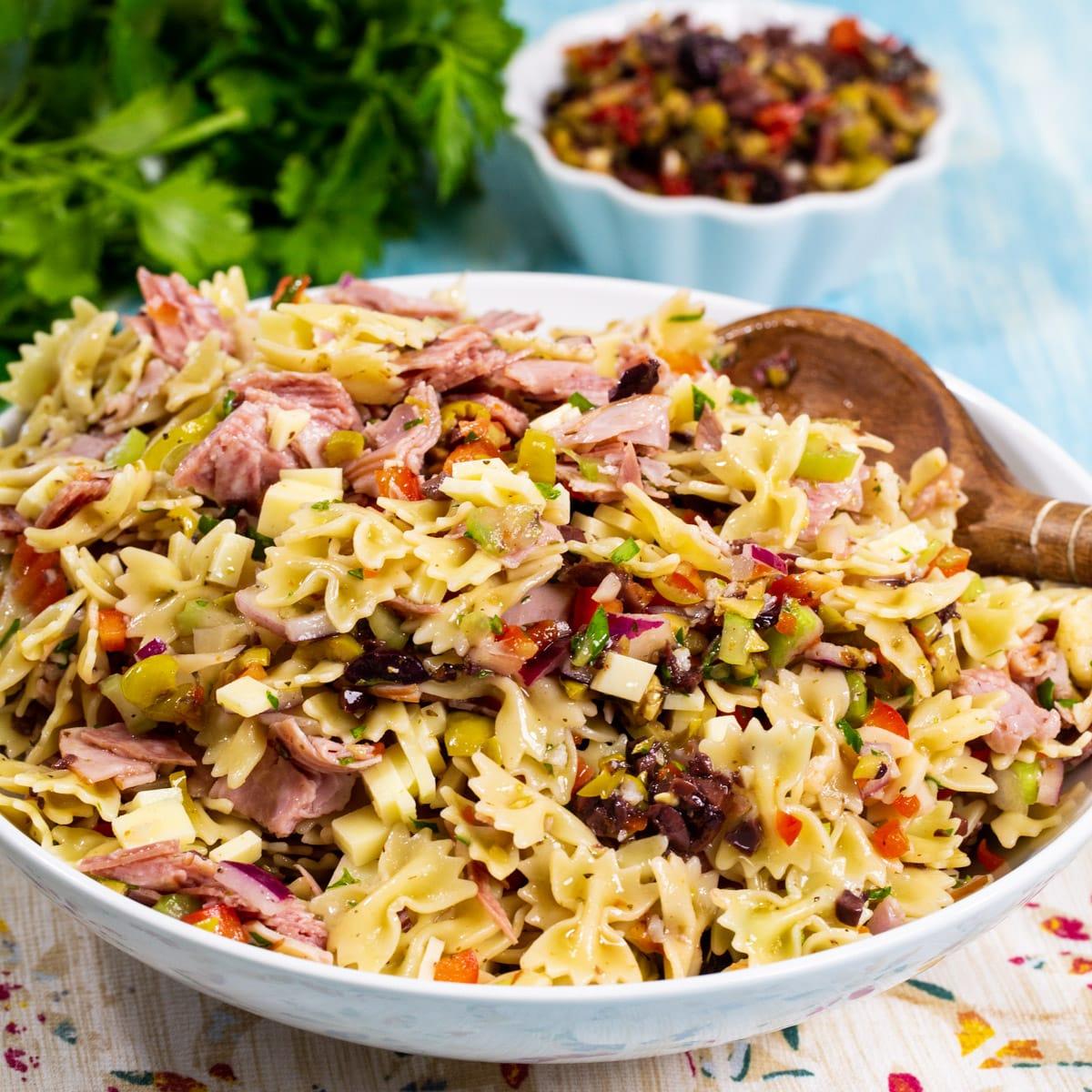 Muffaletta Pasta Salad in a bowl.