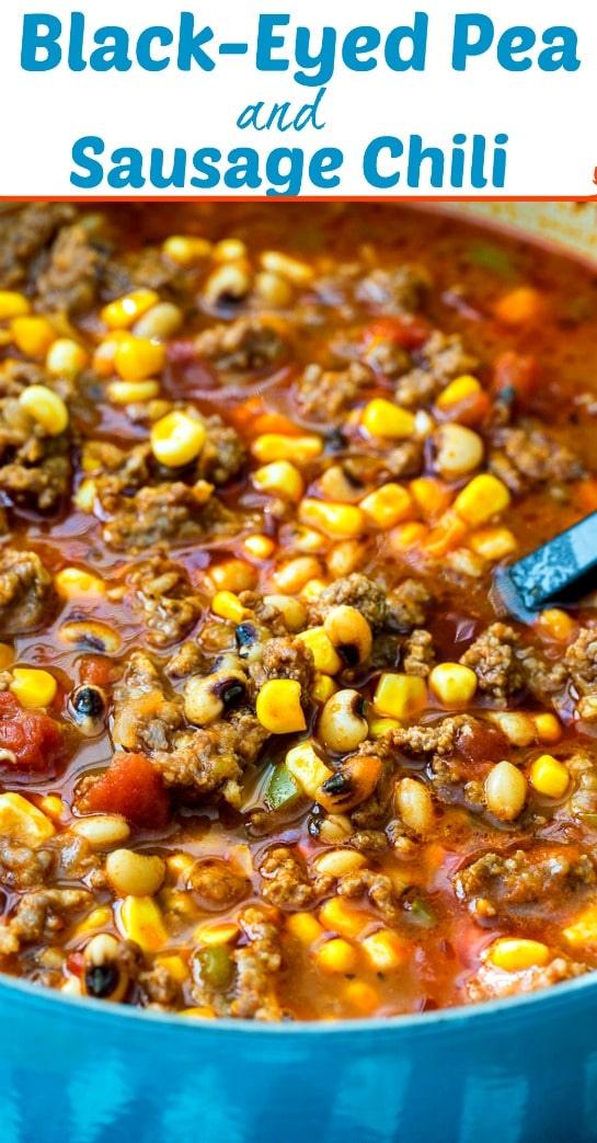 Black-Eyed Pea and Sausage Chili #southern #chili #blackeyedpeas #newyears
