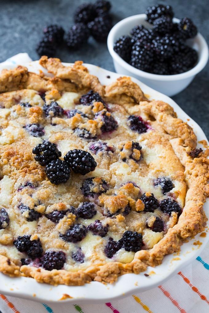 Blackberry Cream Pie in a flaky pie crust