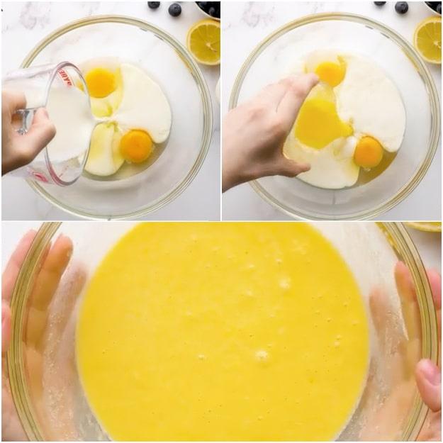 Combining wet ingredients.