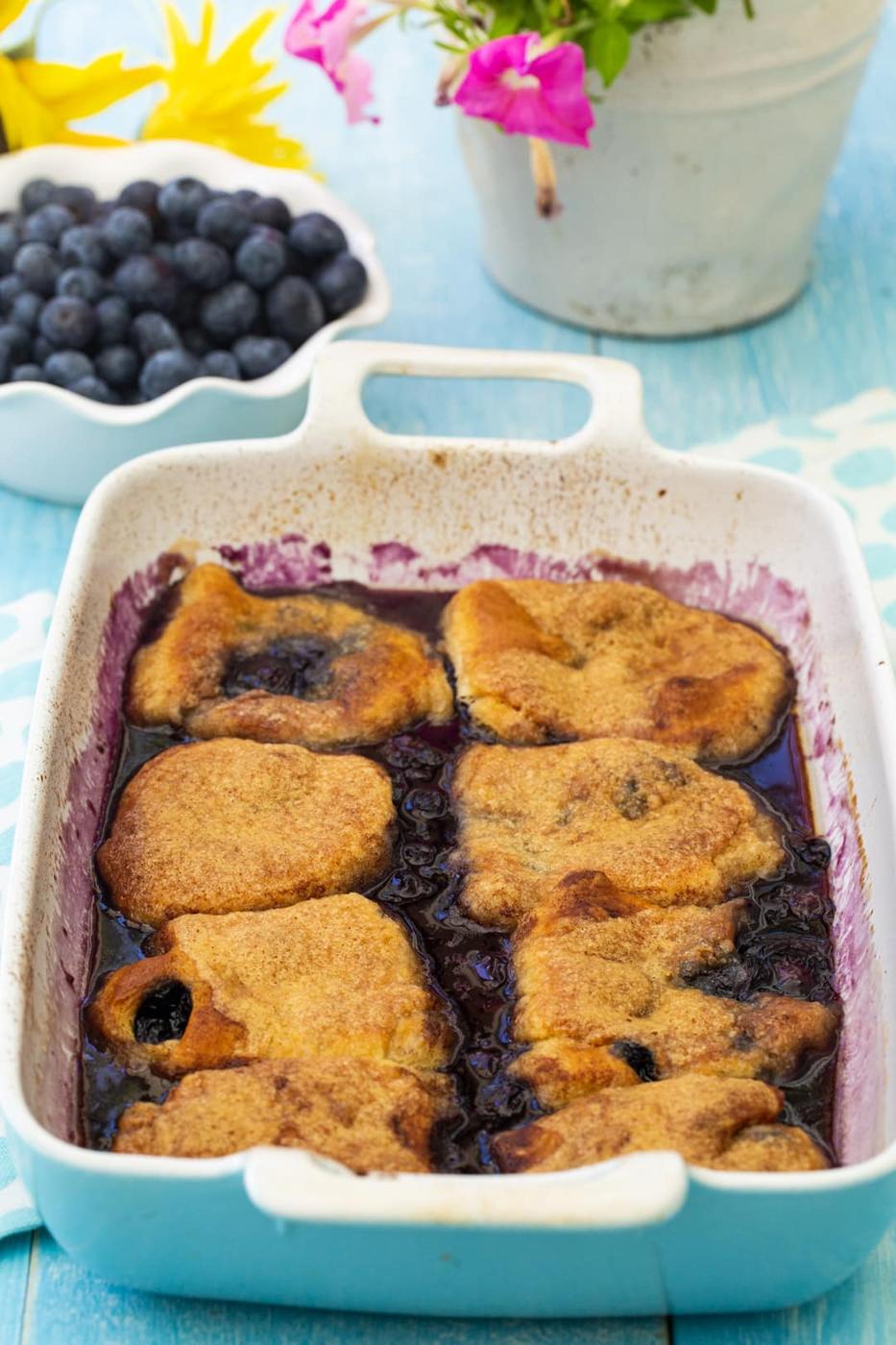 Blueberry Dumplings in baking dish.