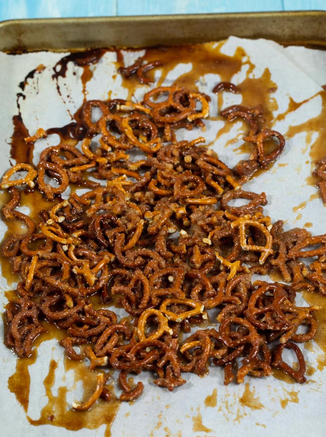 Sugared Pretzels on baking sheet.
