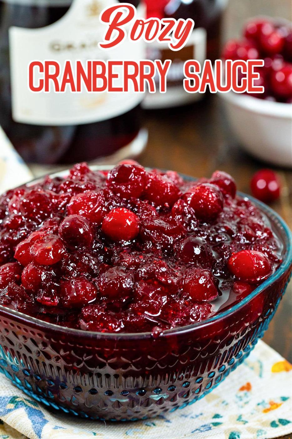 Boozy Cranberry Sauce in serving bowl.