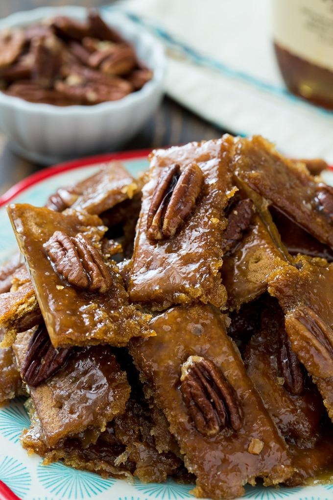 Bourbon Graham Cracker Candy with pecans