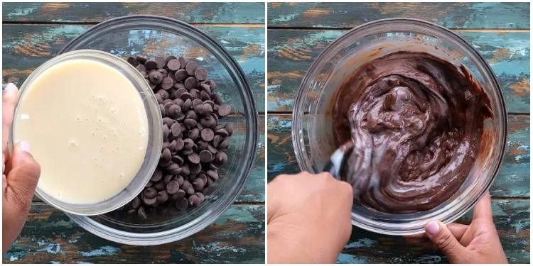 Melting the chocolate chips.