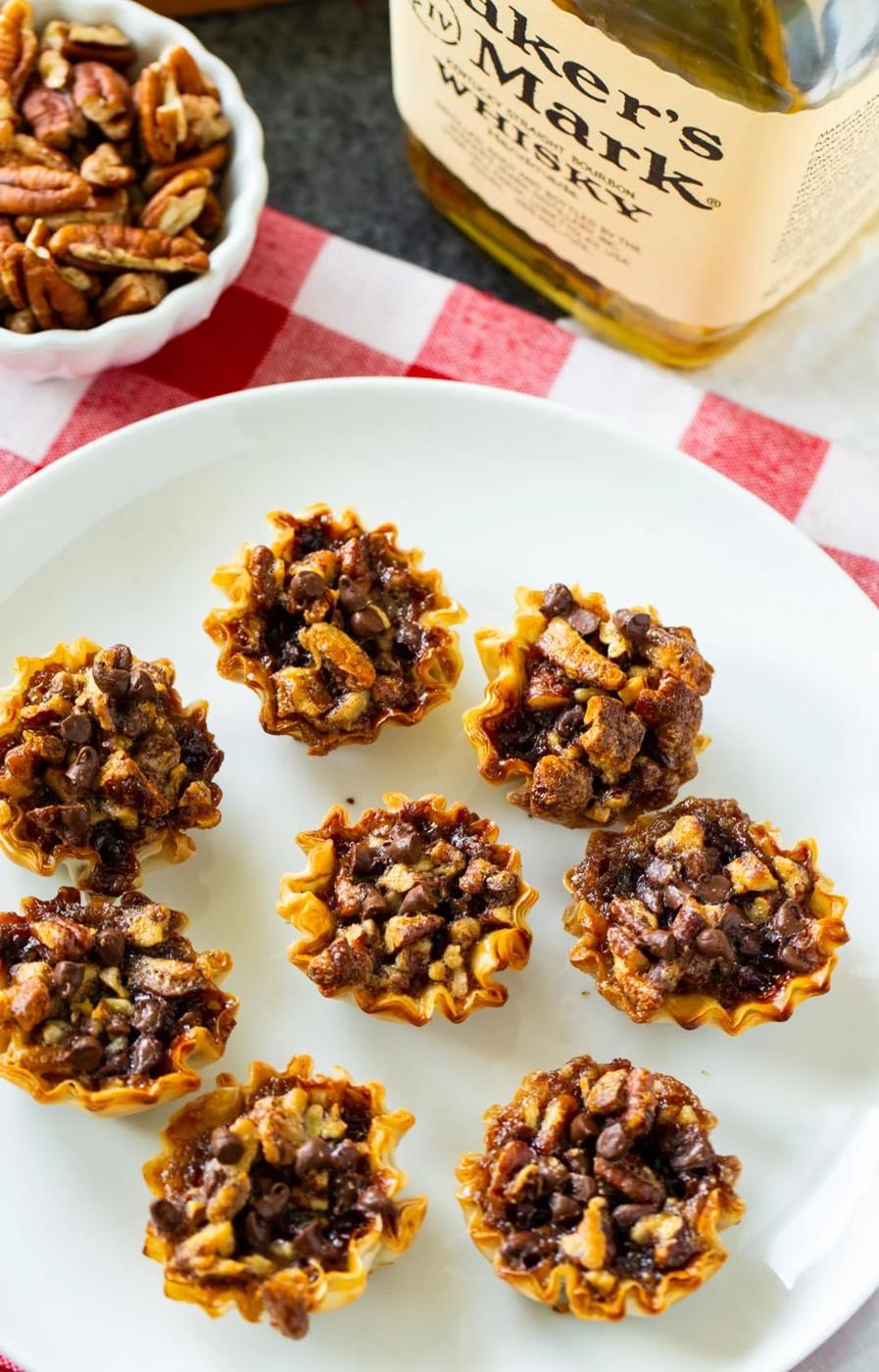 Overhead of tartlets on a plate,