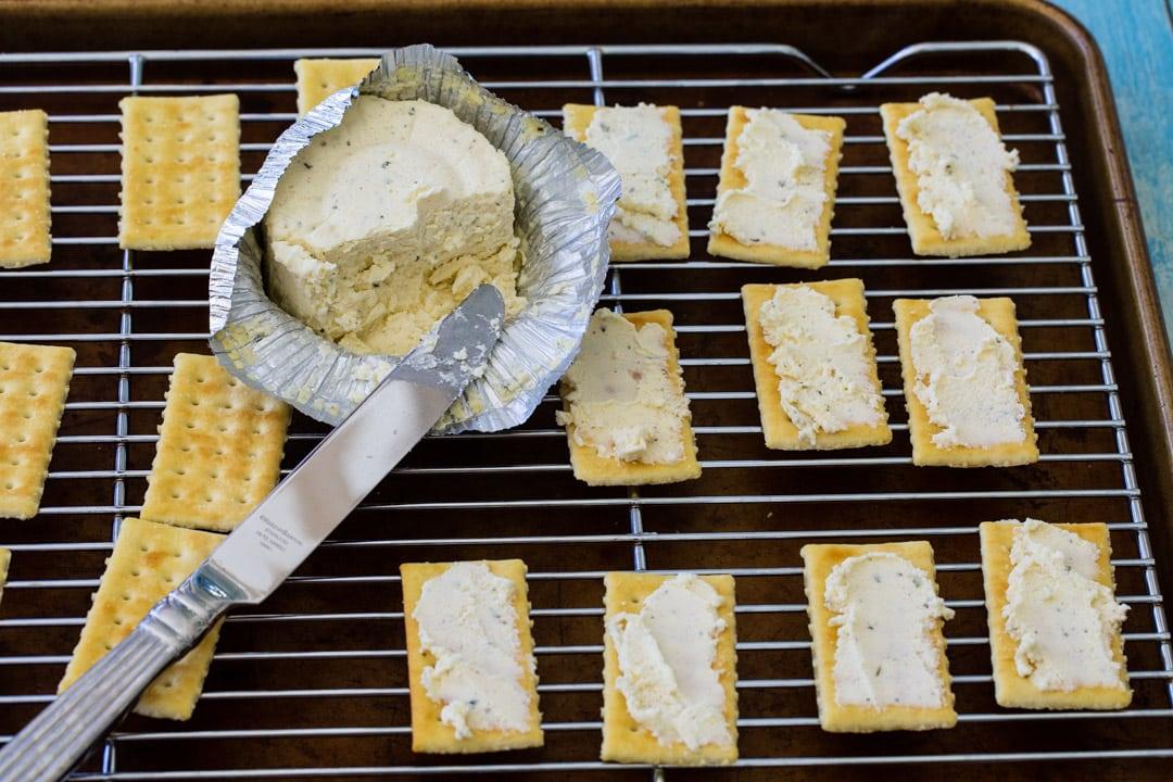 Boursin cheese spread on crackers.