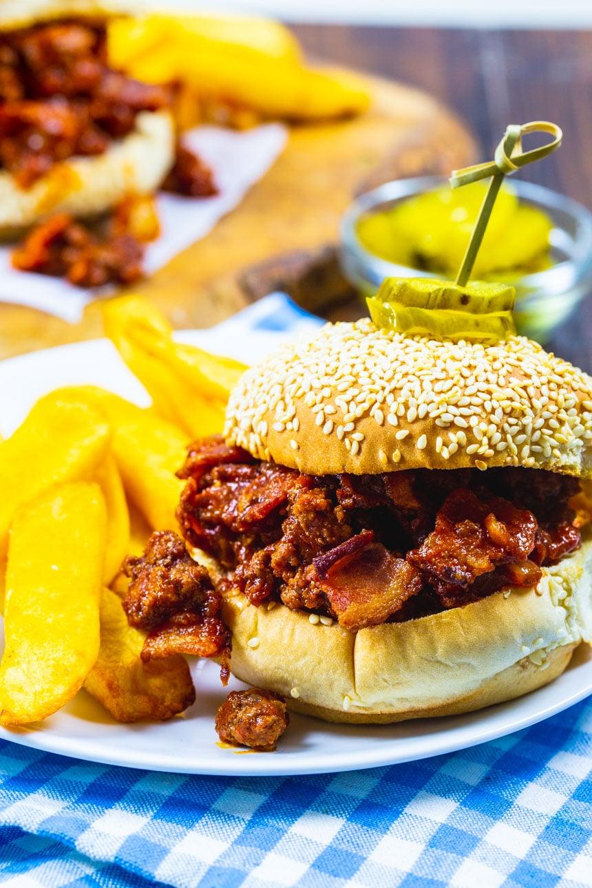 Brown Sugar Bacon Sloppy Joes on a bun.