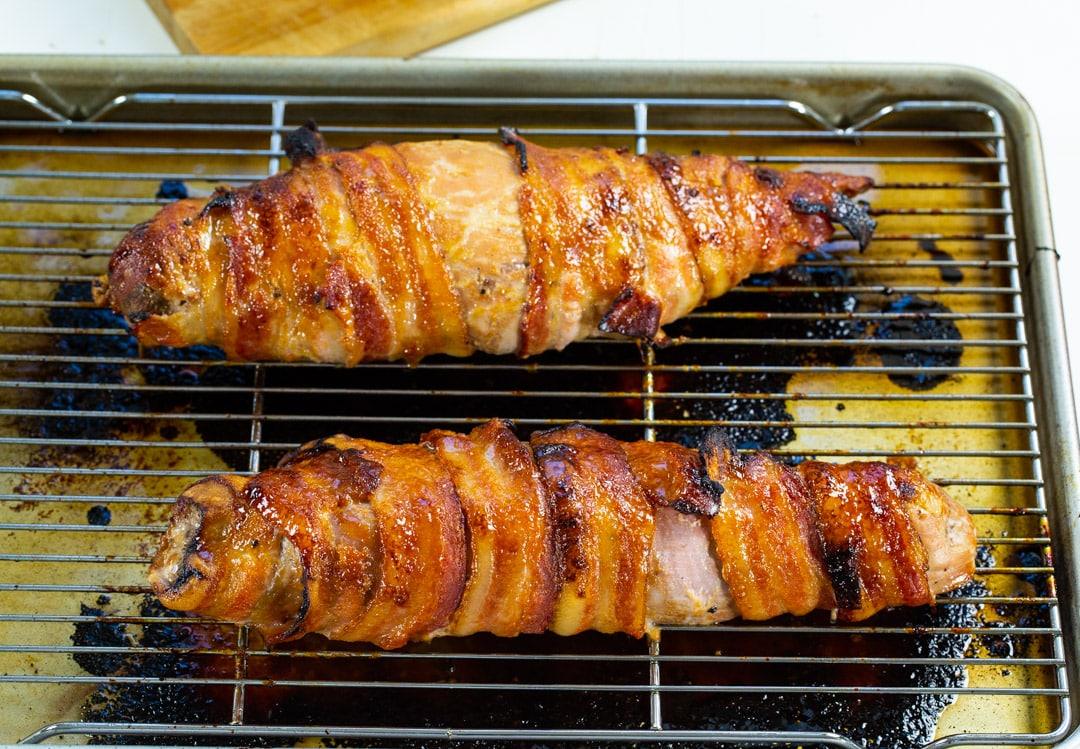 Cooked Pork Tenderloins on a baking sheet.