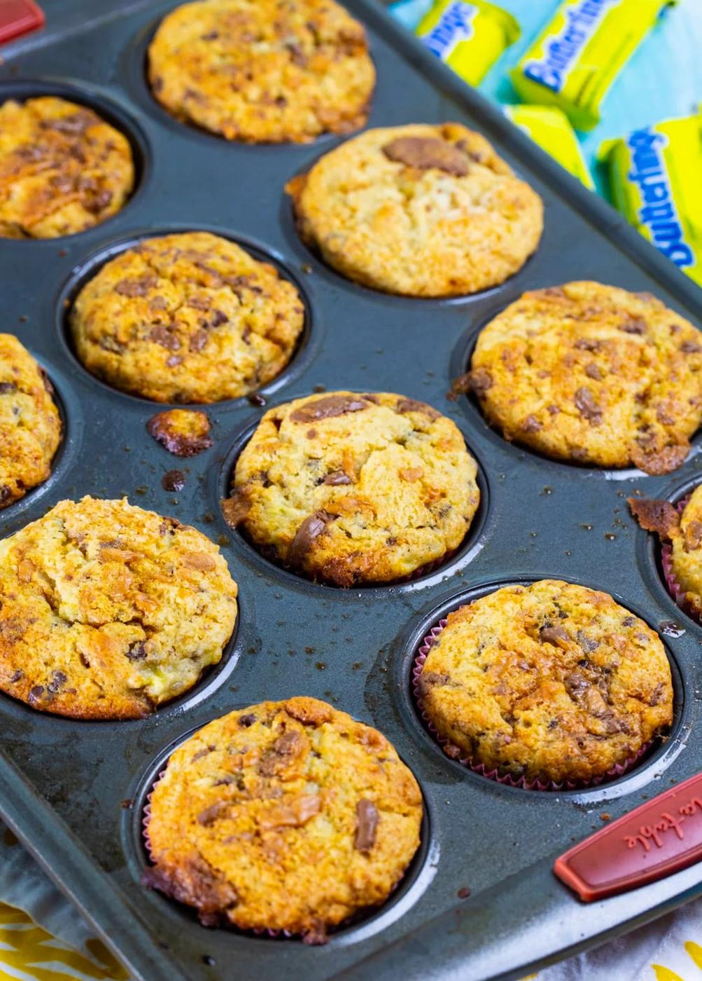 Baked muffins in a muffin tin.