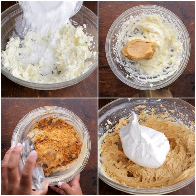 Mixing the peanut butter layer.