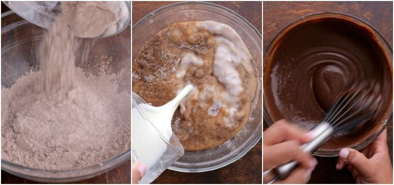 Mixing the pudding layer.