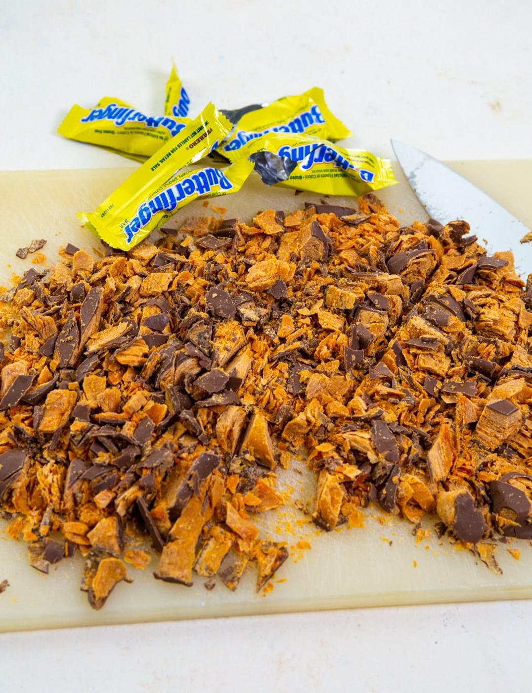 Chopped butterfinger candies.