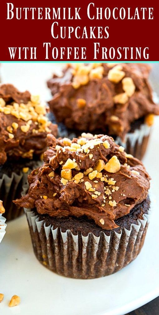 Buttermilk Chocolate Cupcakes with Toffee Frosting