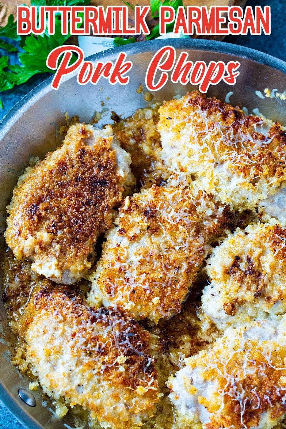 Buttermilk Parmesan Pork Chops in skillet.