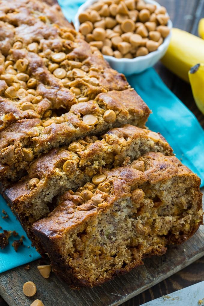 Butterscotch Banana Bread is moist and delicious with lots of butterscotch morsels