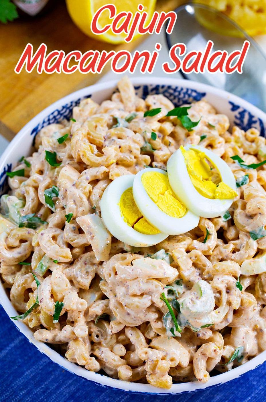 Cajun Macaroni Salad in serving bowl.