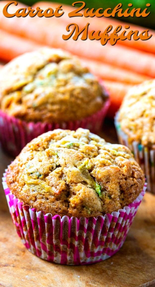 Close-Up of 3 Carrot Zucchini Muffins
