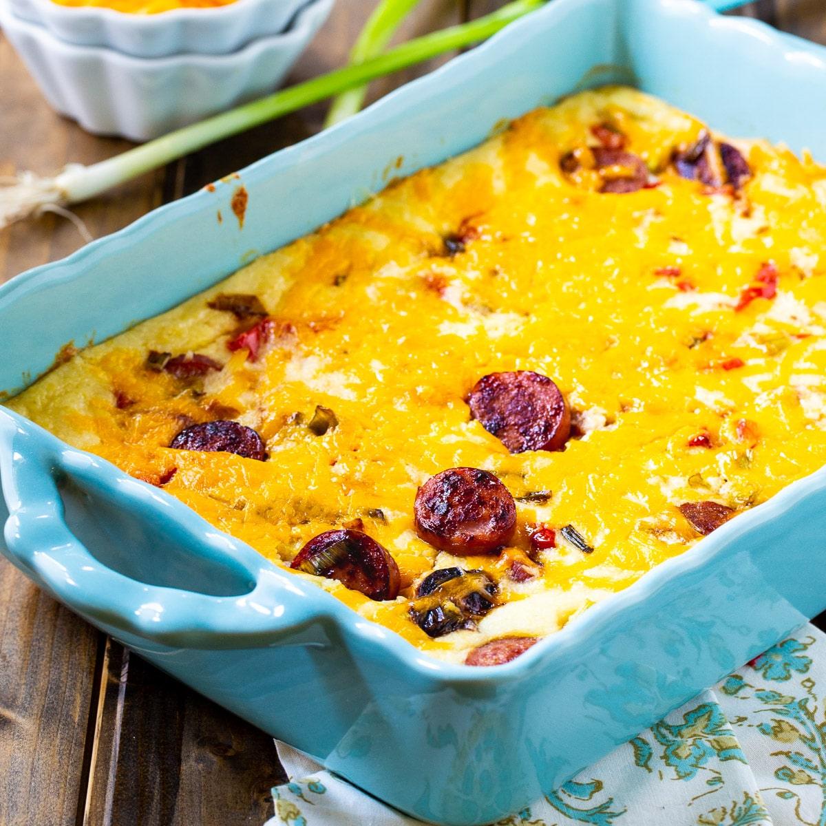 Cheesy Grits Casserole With Smoked Sausage