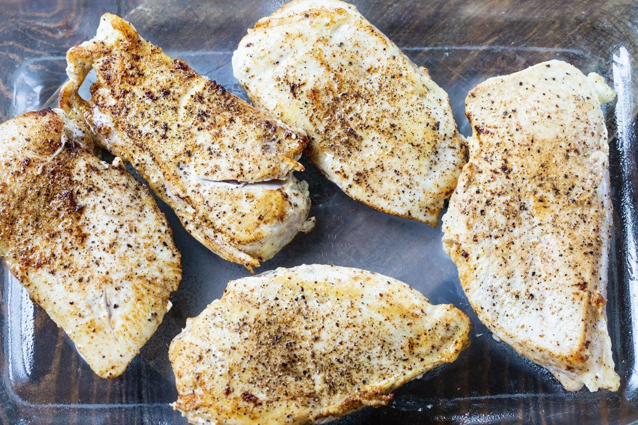Chicken breasts in baking dish