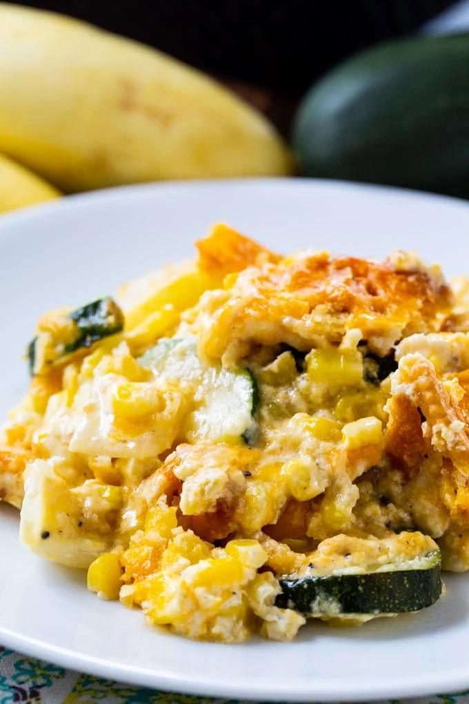 Cheesy Squash, Zucchini, and Corn Casserole