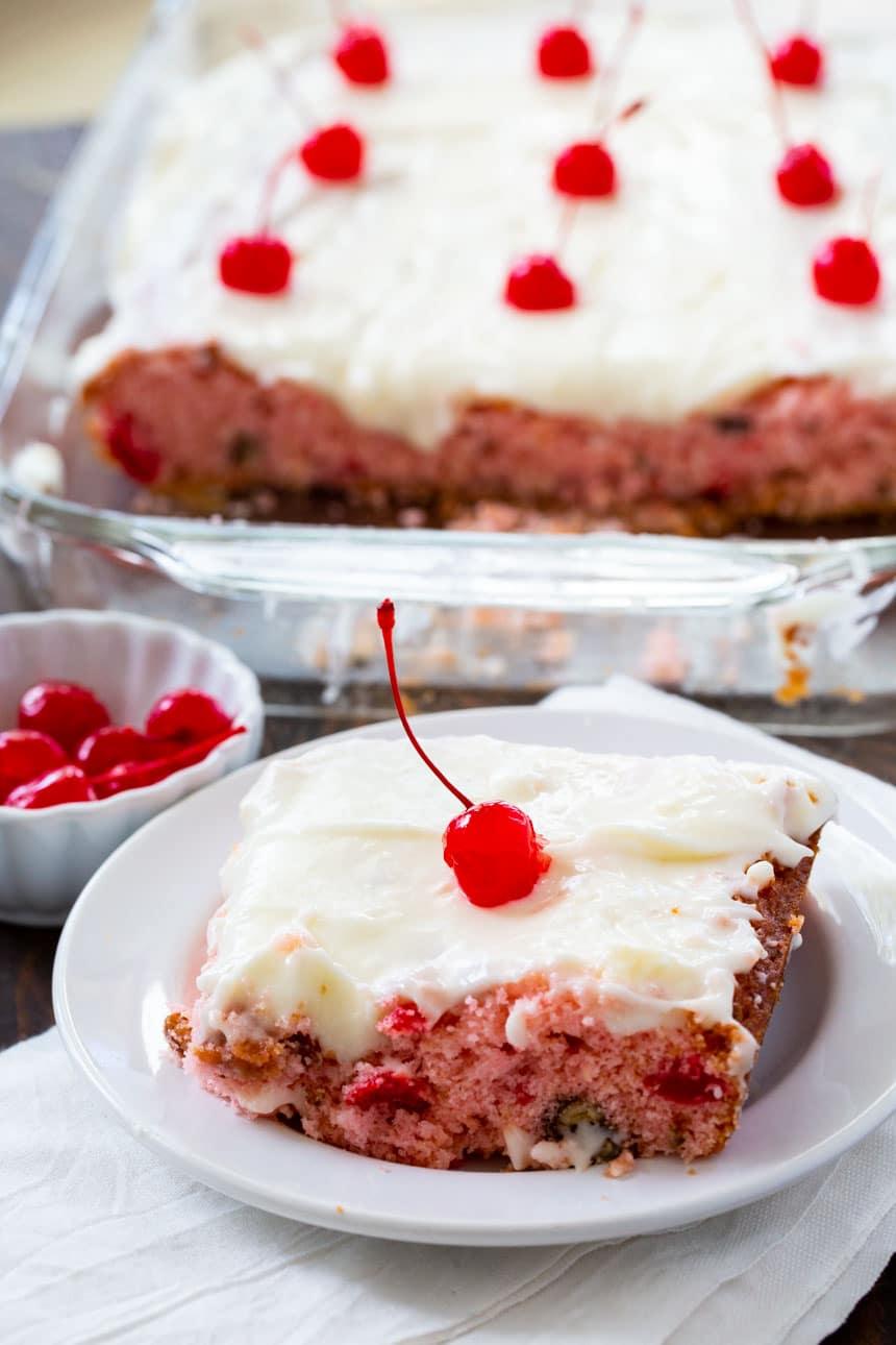 Cherry Cake baked in a 9x13-inch pan