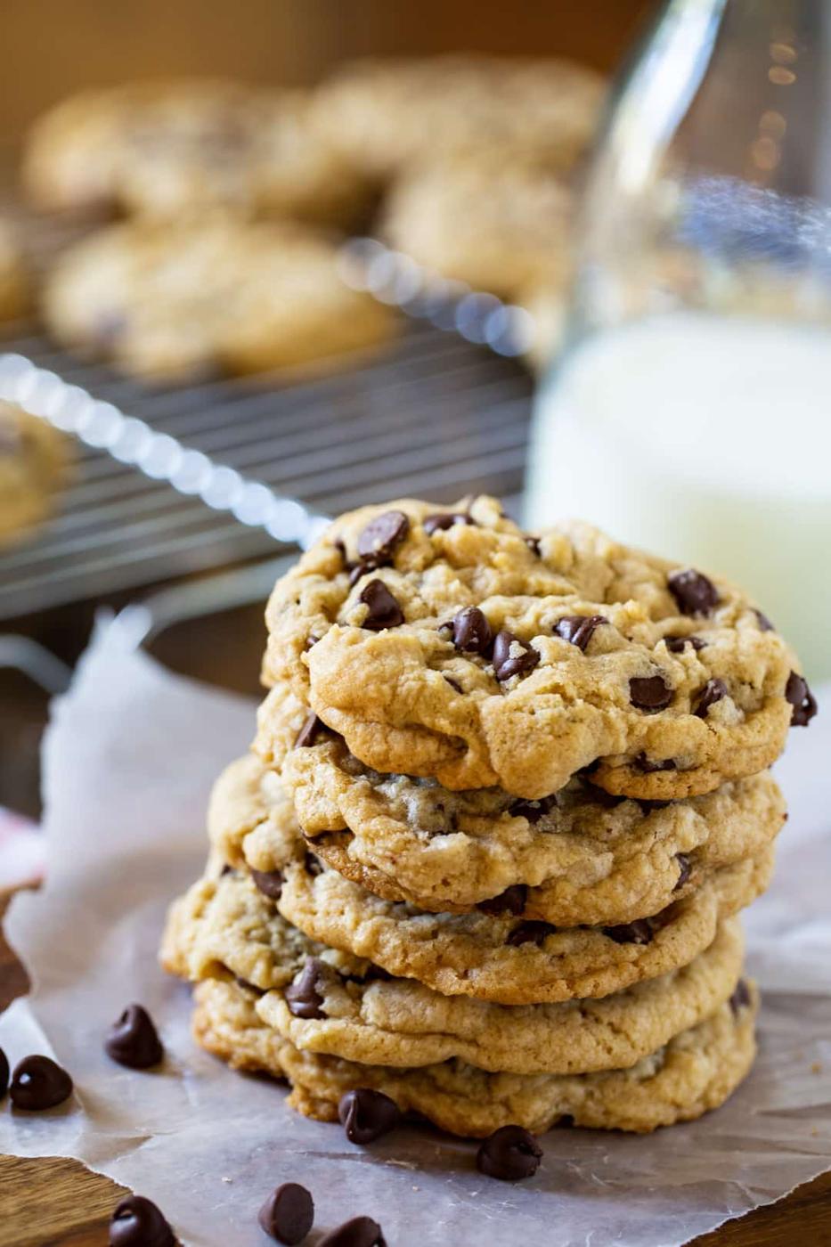 Stack of Chewy Chocolaste Chip Cookies.