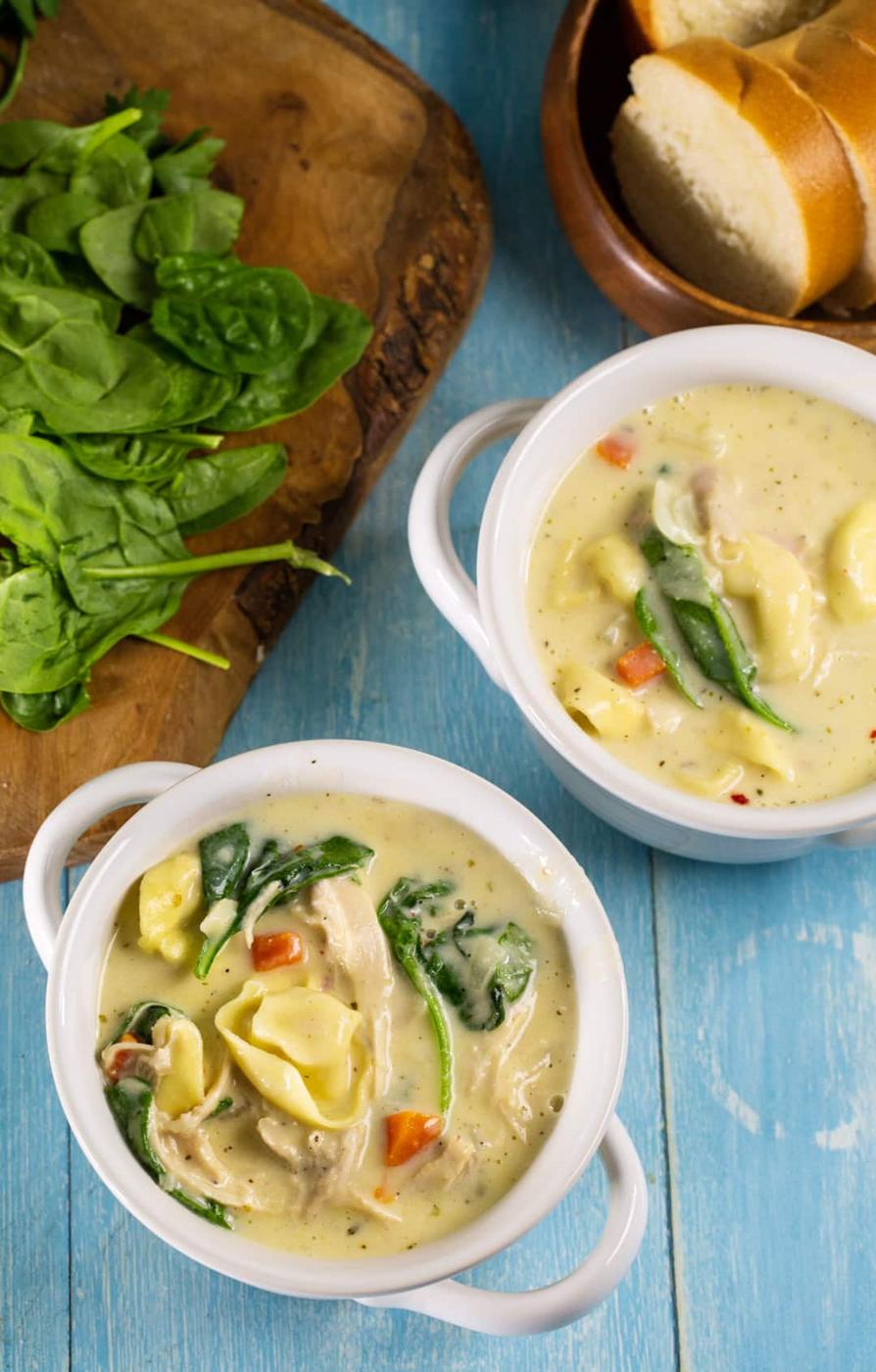 Soup dished into bowls.