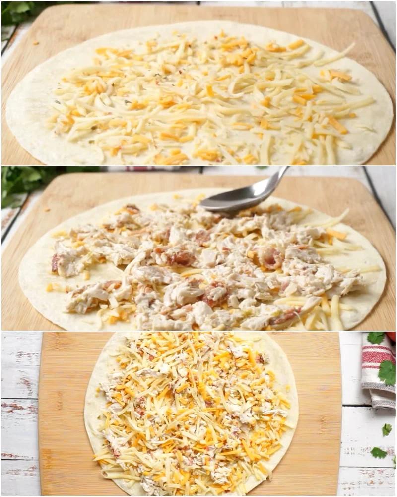 Quesadilla being assembled.