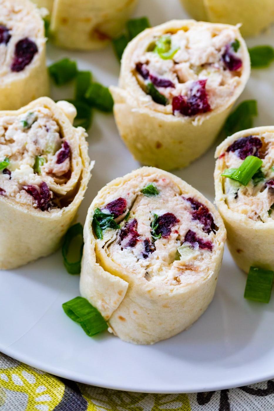Close-up of Chicken Cranberrry Pinwheels on plate.