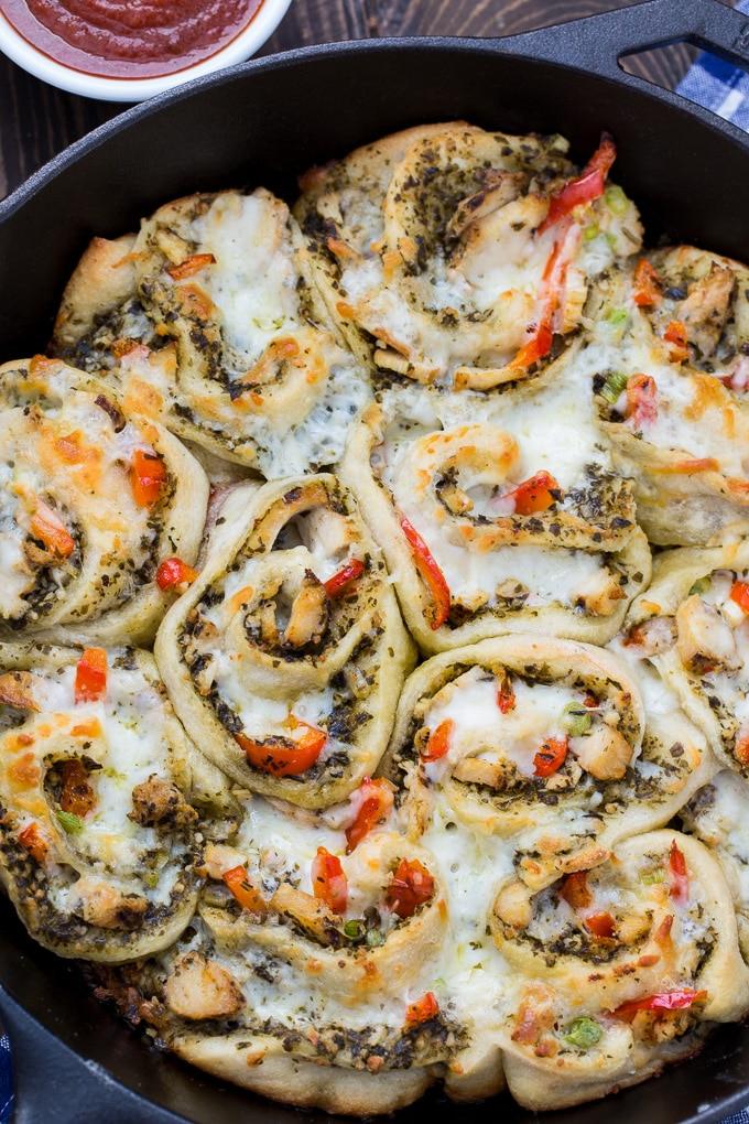 Easy Chicken Pesto Pizza Rolls