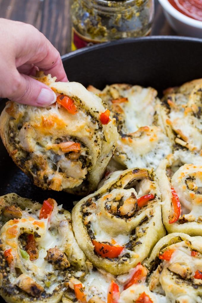 Chicken Pesto Pizza Rolls made with refrigerated pizza dough
