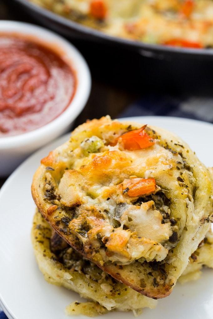Easy Chicken Pesto Pizza Rolls