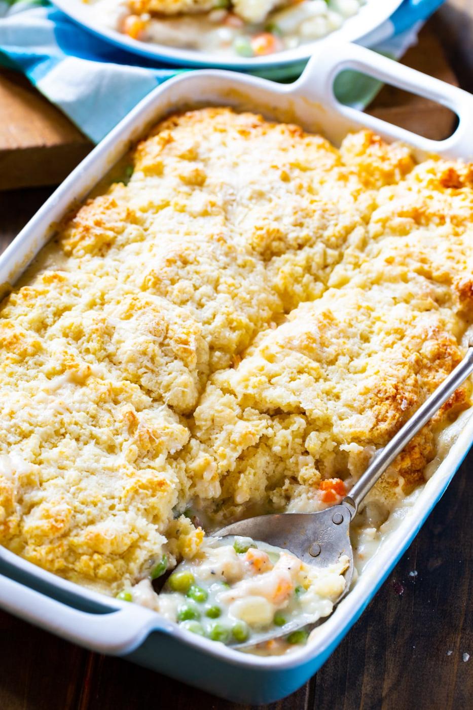 Pot Pie getting scooped with a spoon.