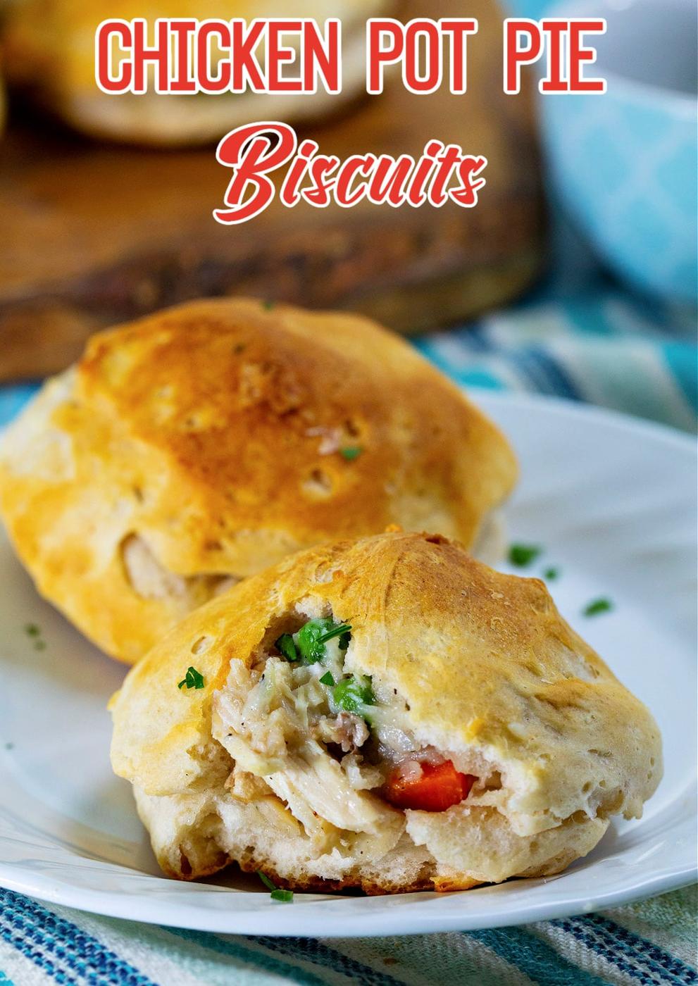 Chicken Pot Pie Biscuits with bite bitten out.