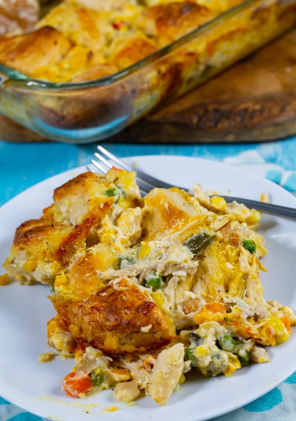 Casserole dished up on a plate.