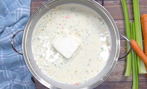 Adding the cream cheese.