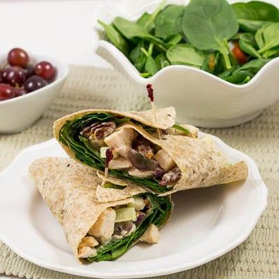 Chicken Salad Wrap with Apples, Grapes, and Spicy Pecans
