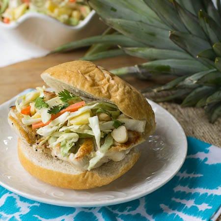 Chicken Sandwich with Pineapple Macadamia Slaw