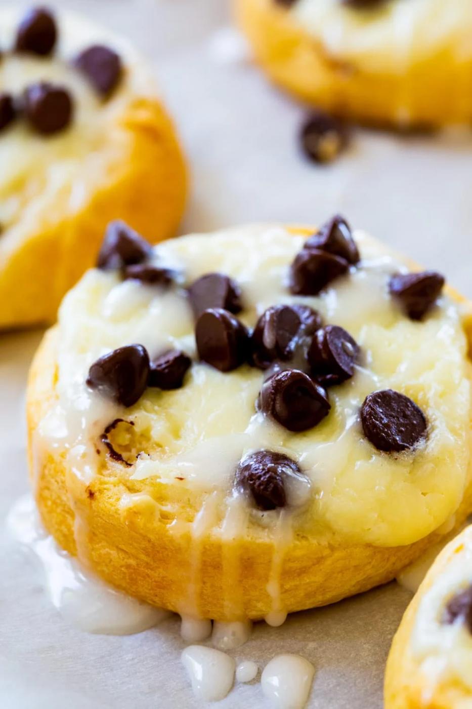 Close-up of Chocolate Chip Cream Cheese Danishes
