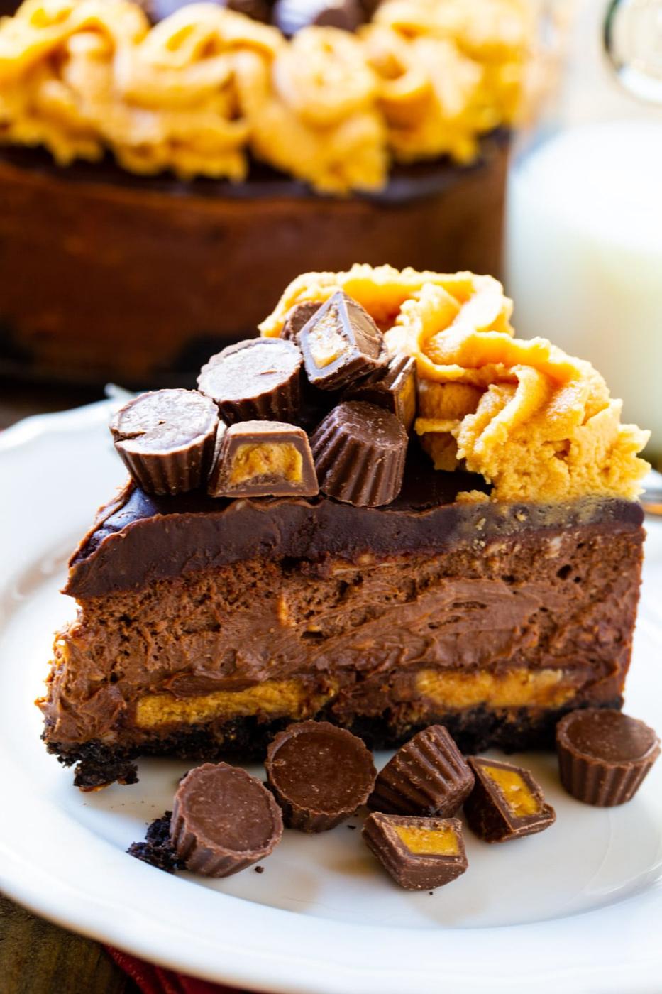 Slice of Chocolate Peanut Butter Cheesecake.